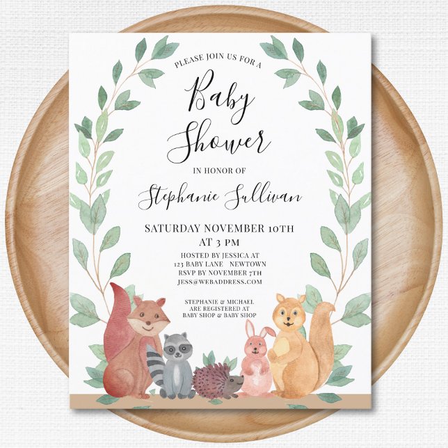 Lámina Invitación a Baby Shower para animales de Woodland (Subido por el creador)