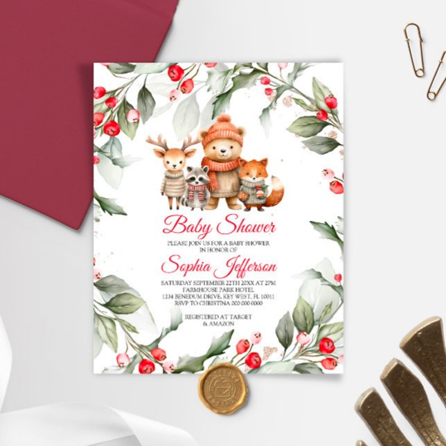 Lámina Invitación a Baby Shower para animales de Woodland (Subido por el creador)