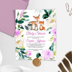Lámina Invitación a Baby Shower para animales de Woodland