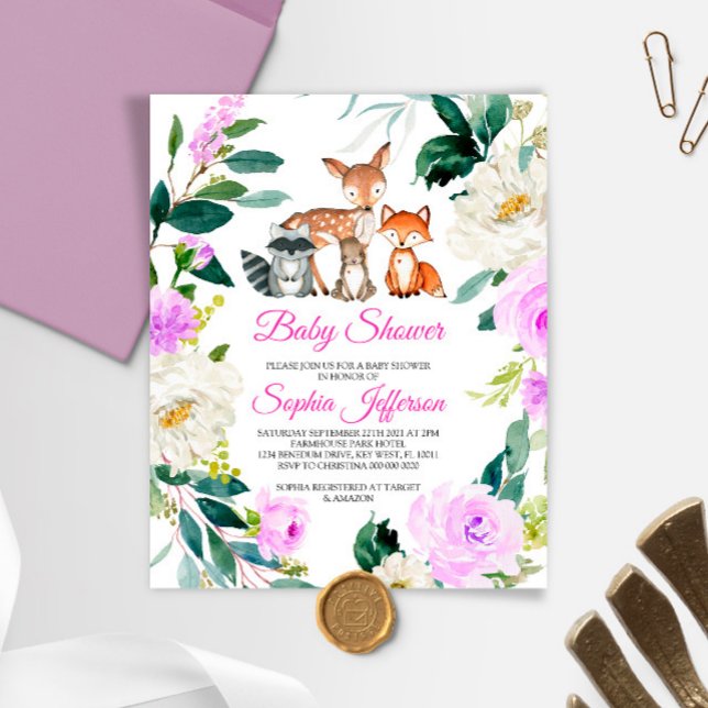 Lámina Invitación a Baby Shower para animales de Woodland (Subido por el creador)