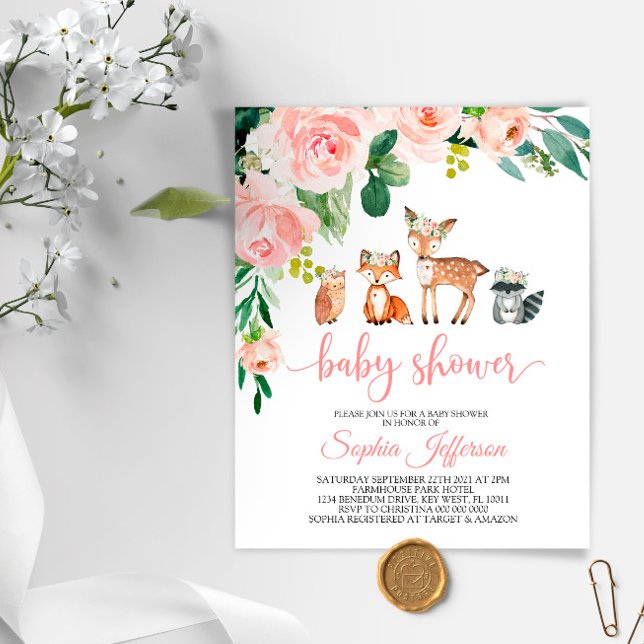 Lámina Invitación a Baby Shower para animales de Woodland (Subido por el creador)