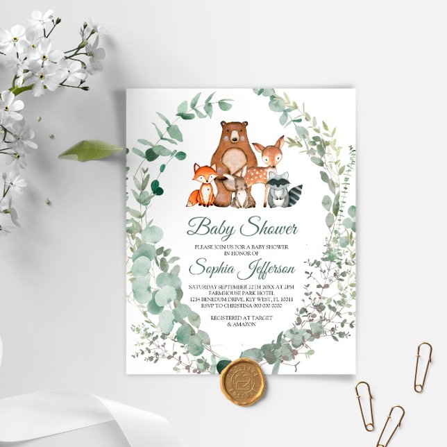 Lámina Invitación a Baby Shower para animales de Woodland (Subido por el creador)