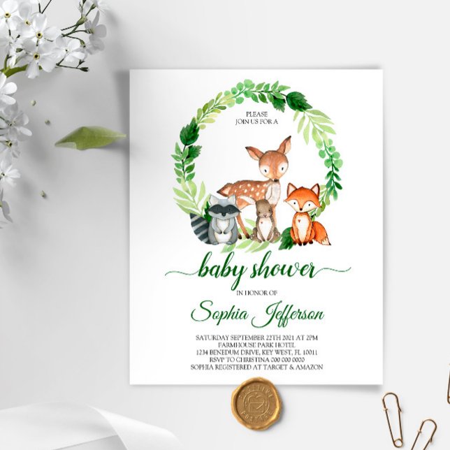 Lámina Invitación a Baby Shower para animales de Woodland (Subido por el creador)