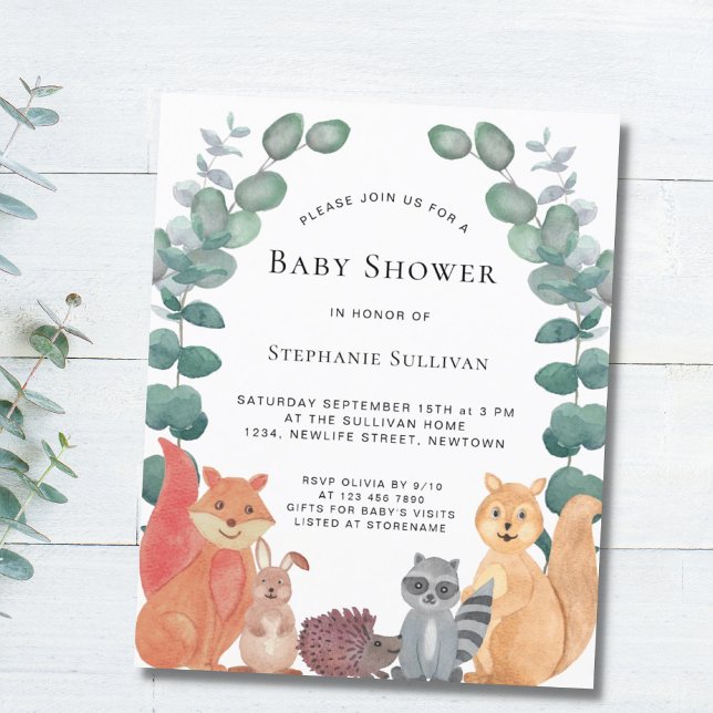 Lámina Invitación a Baby Shower para animales de Woodland (Subido por el creador)