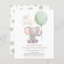 Invitación a Baby Shower para elefantes con presup