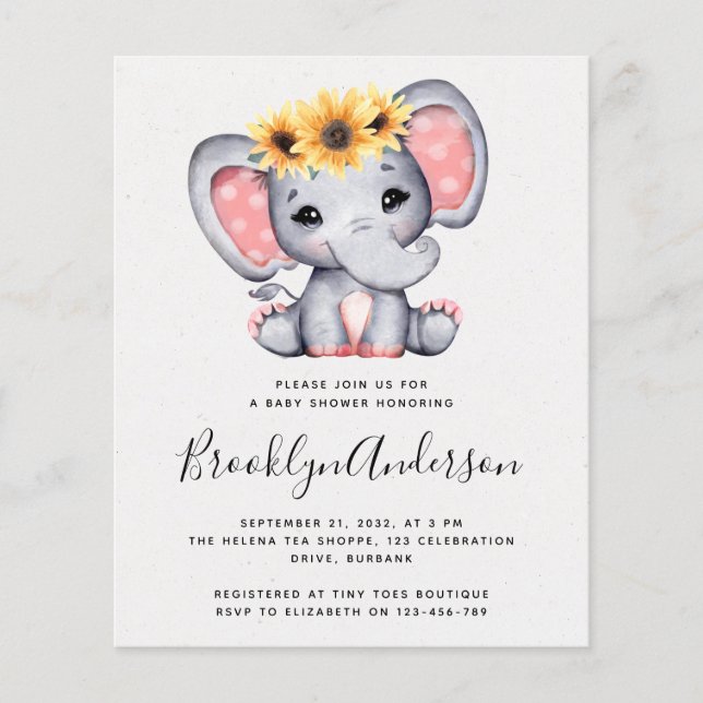 Lámina Invitación a Baby Shower para Elefantes de Giro PR (Anverso)
