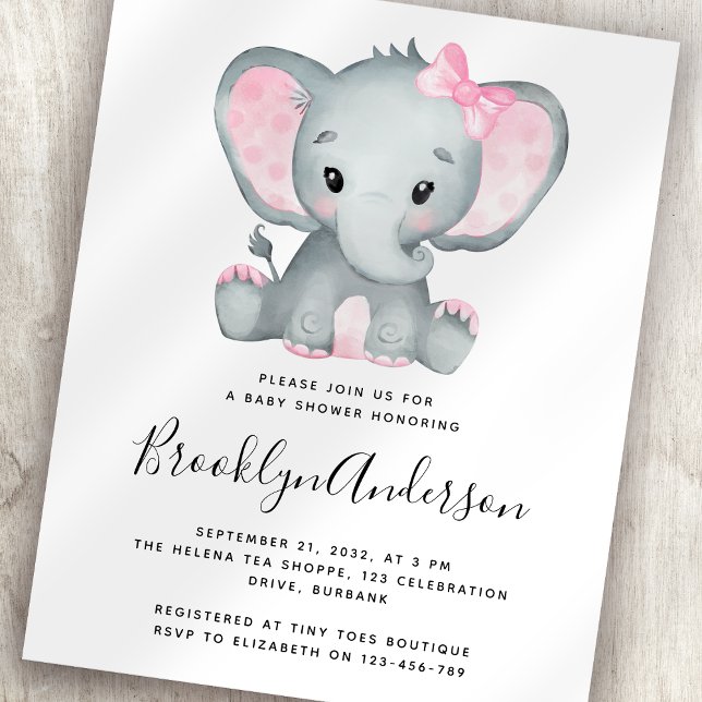 Lámina Invitación a Baby Shower para Elefantes Rosa de PR (Subido por el creador)