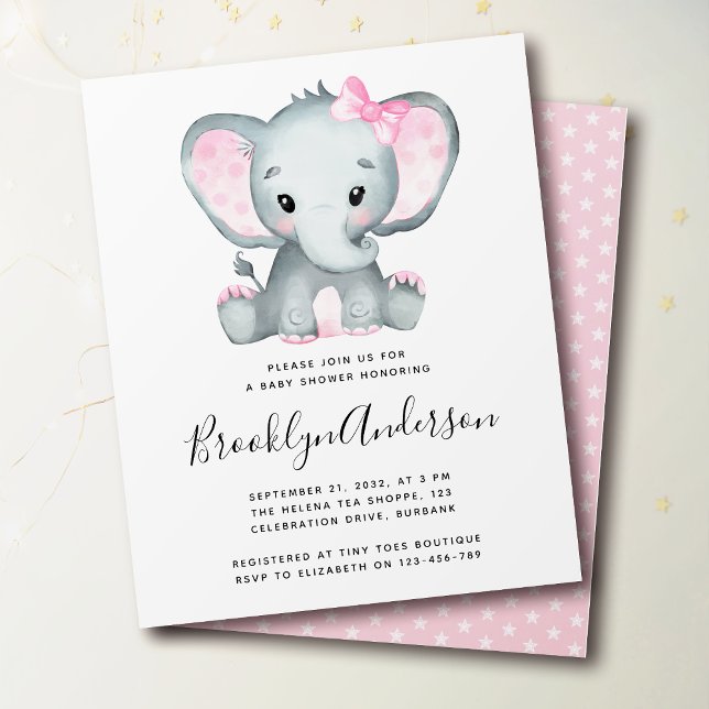 Lámina Invitación a Baby Shower para elefantes rosados (Subido por el creador)