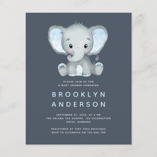 Lámina Invitación a Baby Shower para Elephant Boy (Anverso)