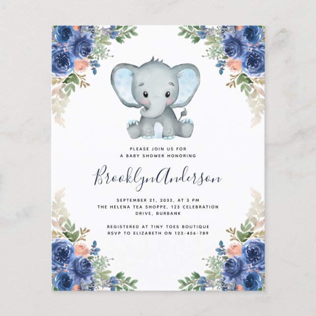 Lámina Invitación a Baby Shower para Elephant Boy (Anverso)