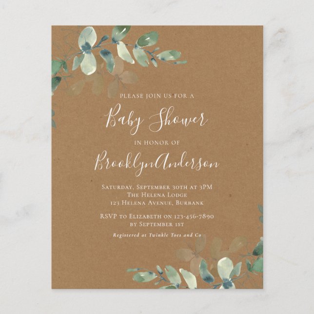 Lámina Invitación a Baby Shower para la ecologización del (Anverso)