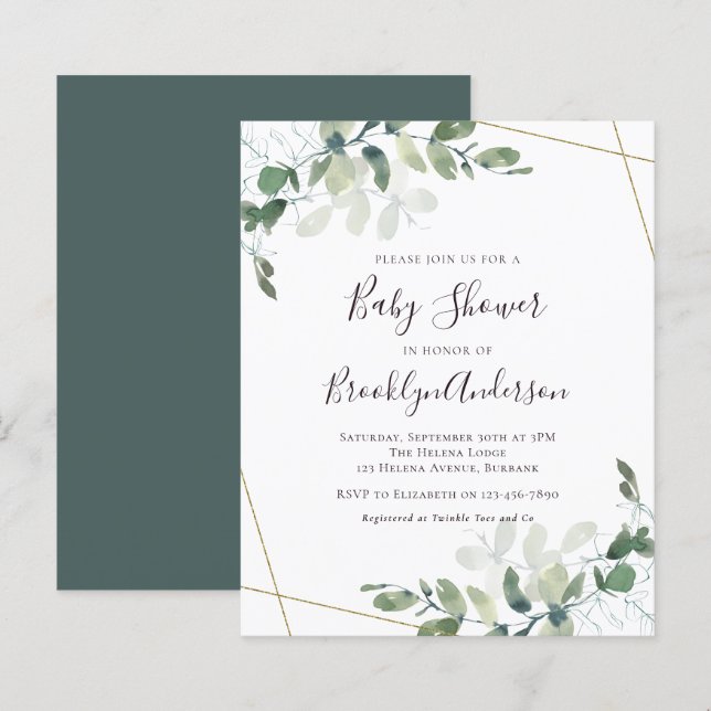 Lámina Invitación a Baby Shower para la ecologización del (Anverso / Reverso)