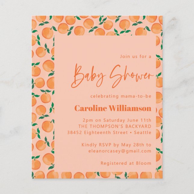 Lámina Invitación a Baby Shower para Naranjas de presupue (Anverso)