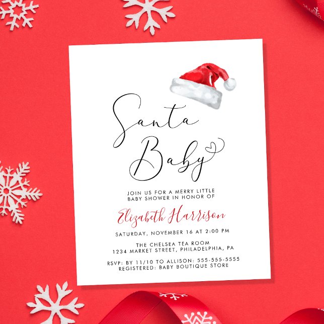 Lámina Invitación a Baby Shower para Navidades de Santa B (Celebrate your little Santa Baby's upcoming arrival with a cute holiday season baby shower)