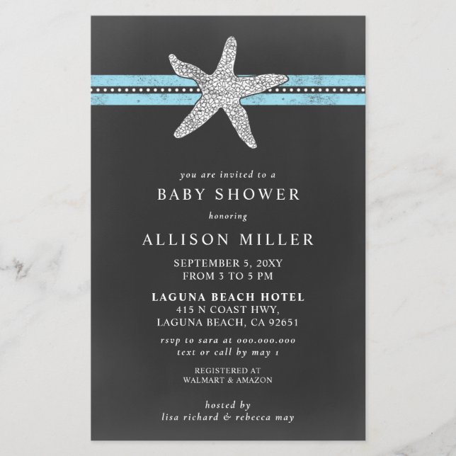 Lámina Invitación a Baby Shower para Starfish Beach de pr (Anverso)
