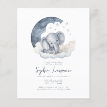 Invitación a Baby Shower para un bebé elefante lin