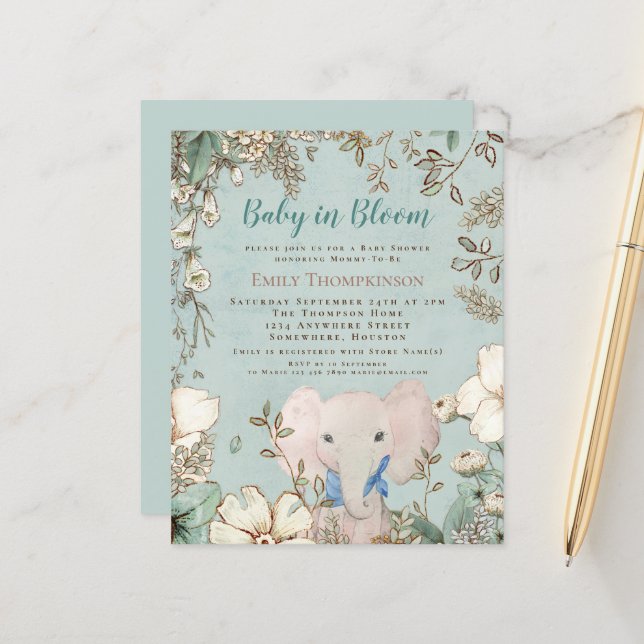 Lámina Invitación a Baby Shower para un bebé presupuestad (Anverso/Reverso In Situ)