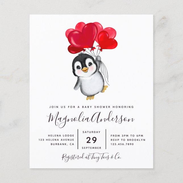 Lámina Invitación a Baby Shower pingüino con recorte pres (Anverso)