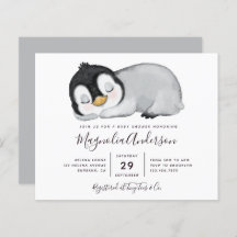 Invitación a Baby Shower pingüino con recorte pres