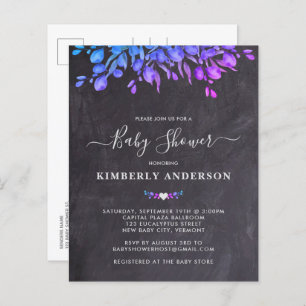 Lámina Invitación a Baby Shower púrpura de eucalipto rúst