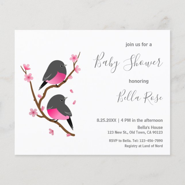 Lámina Invitación a Baby Shower Robin Bird con presupuest (Anverso)