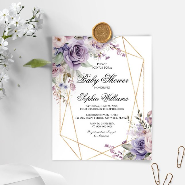 Lámina Invitación a Baby Shower Rosa de presupuesto púrpu (Subido por el creador)