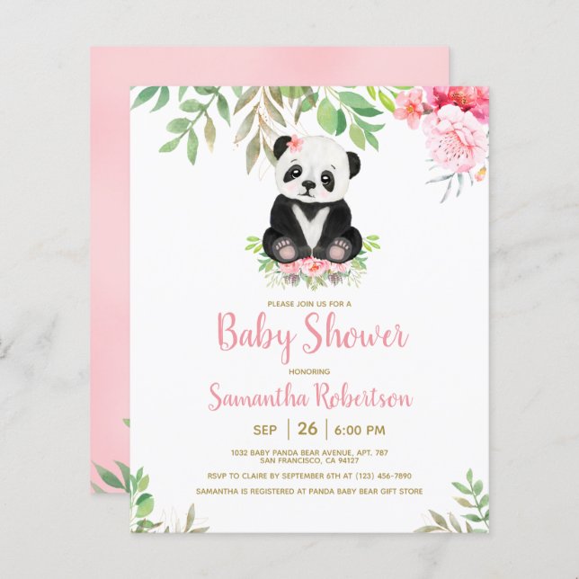 Lámina Invitación a Baby Shower rosa de Rubor Bear presup (Anverso / Reverso)