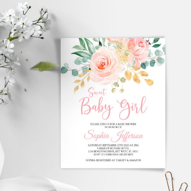 Lámina Invitación a Baby Shower rosa del Boho de presupue (Subido por el creador)