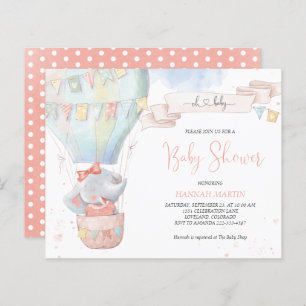 Lámina Invitación a Baby Shower rosa del Chica elefante l