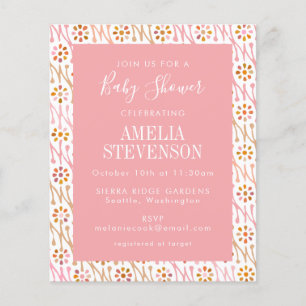Lámina Invitación a Baby Shower rosa del Rosa floral Boho