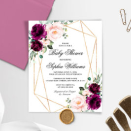 Lámina Invitación a Baby Shower rosa púrpura y Rubor de p