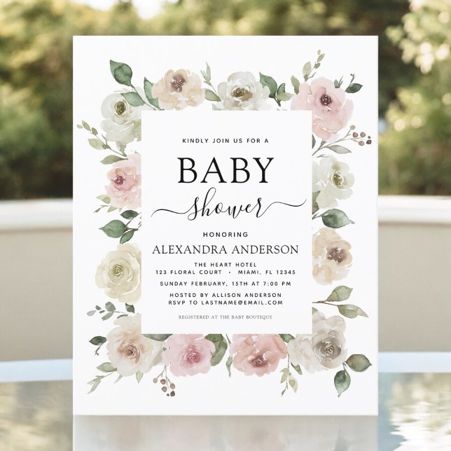 Lámina Invitación a Baby Shower rosada Rosa de Dusty Pres (Subido por el creador)