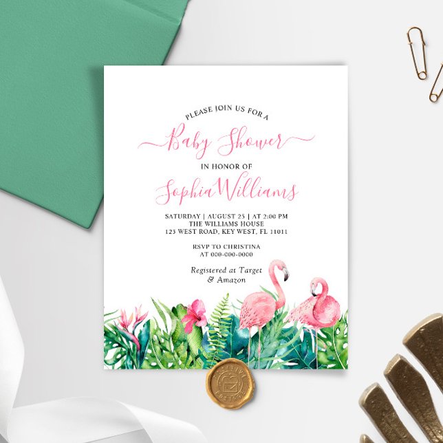 Lámina Invitación a Baby Shower tropical para flamencos d (Subido por el creador)
