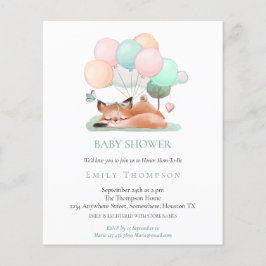 Lámina Invitación a Baby Shower Verde azulada de Fox Cute