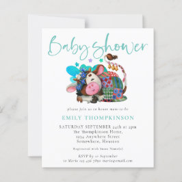 Lámina Invitación a Baby Shower Verde azulada de vaca neu