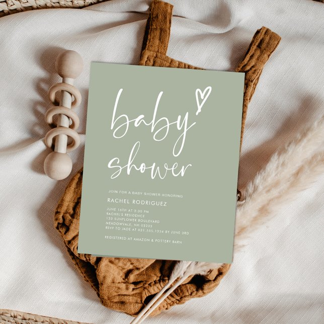 Lámina Invitación a Baby Shower verde sage moderno de pre (Subido por el creador)