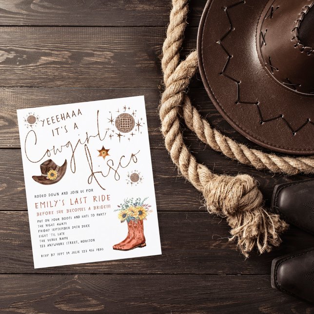 Lámina Invitación a Bachelette Disco de Cowgirl Budget (Subido por el creador)
