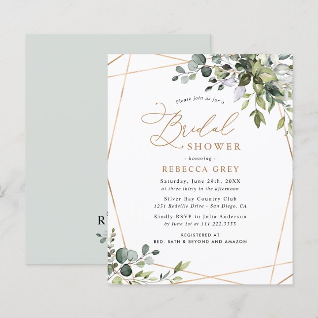Lámina Invitación a bañador de oro de verde presupuestal (Anverso / Reverso)