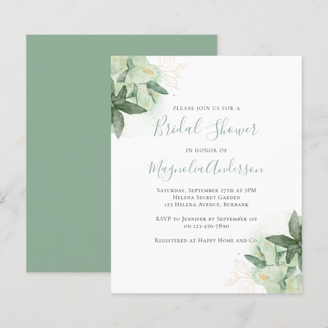 Lámina Invitación a bañador de oro de verde presupuestal (Anverso / Reverso)