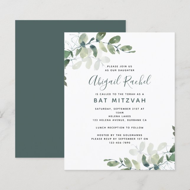 Lámina Invitación a Bat Mitzvah Eucalyptus (Anverso / Reverso)