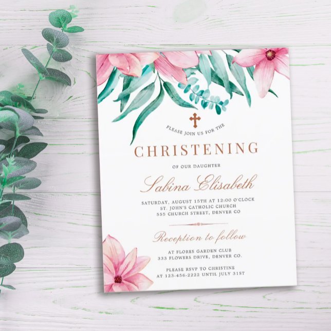 Lámina Invitación a bautizar con elegancia floral y rosa (Subido por el creador)