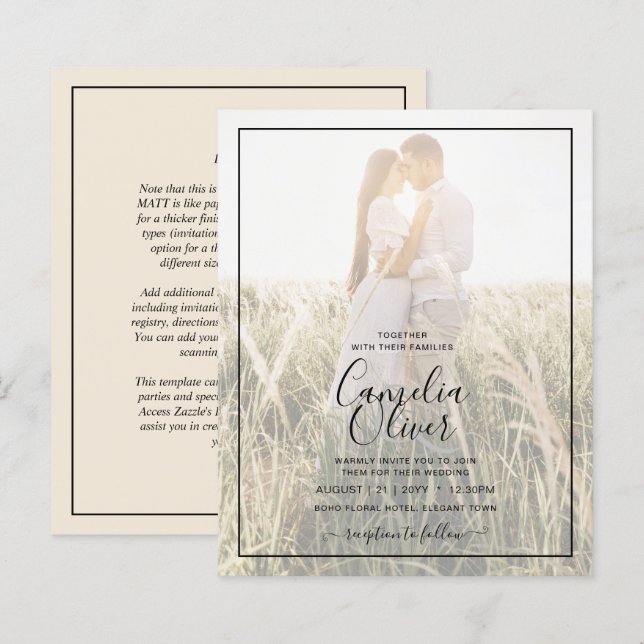 Lámina Invitación a boda BEIGE por superposición de foto  (Anverso / Reverso)