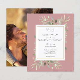 Lámina Invitación a Boda de foto de Dusty Rosa de verde p
