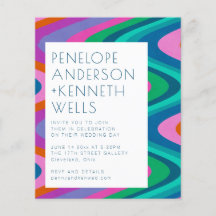 Invitación a boda de líneas de curvas coloridas y 