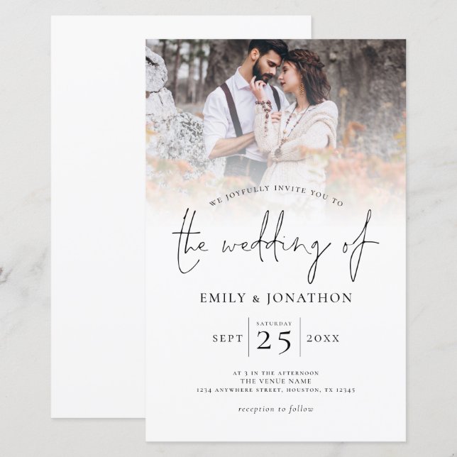 Lámina Invitación a boda de sobreimpresión de escritura m (Anverso / Reverso)