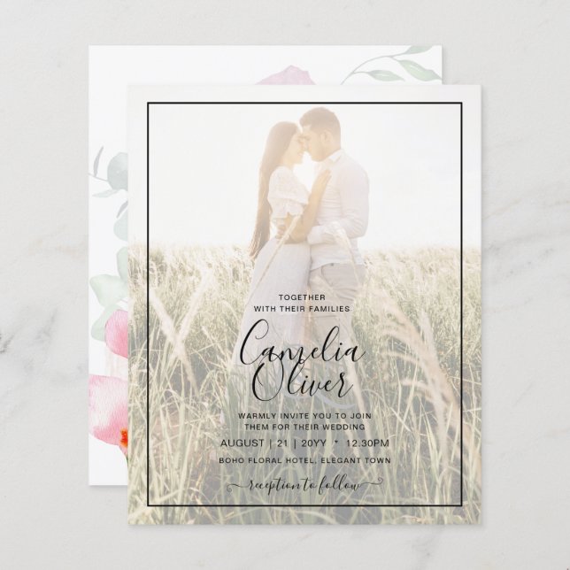 Lámina Invitación a boda superpuesta de foto de LeahG Pin (Anverso / Reverso)