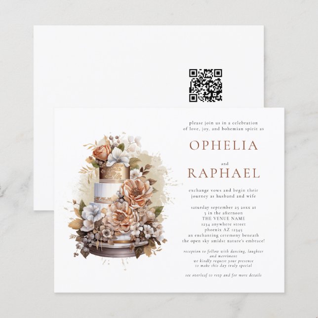 Lámina Invitación a bodas bohemias del Boho Cake Florals (Anverso / Reverso)
