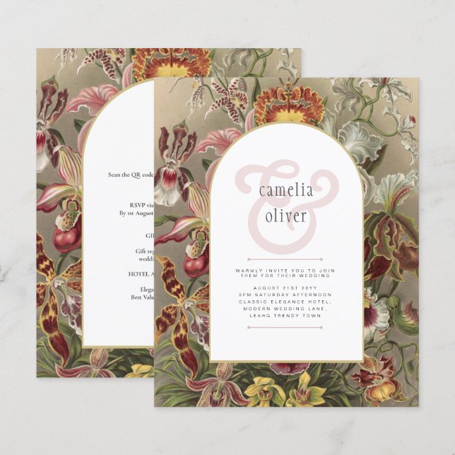 Lámina Invitación a bodas con flores de borgoña botánica  (Anverso / Reverso)