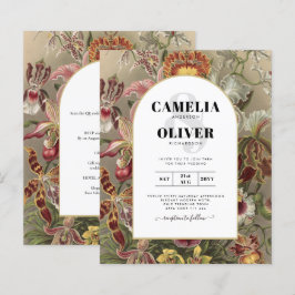 Lámina Invitación a bodas con flores de borgoña botánica 