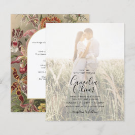 Lámina Invitación a bodas con flores de borgoña botánica 